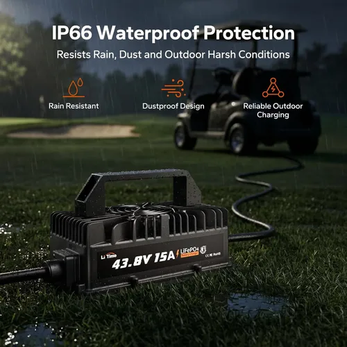 Miniatura 2 de LiTime Cargador de batería LiFePO4 de 36 V (43.8) 15 A, cargador de batería de litio de 36 voltios, impermeable IP66 con activación de batería
