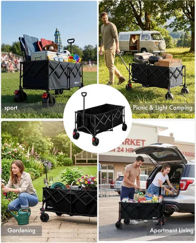 Miniatura 8 de Portal Carro plegable con ruedas grandes, carro extra grande de 300 L, carro utilitario ligero de 18.7 libras, carro resistente para playa