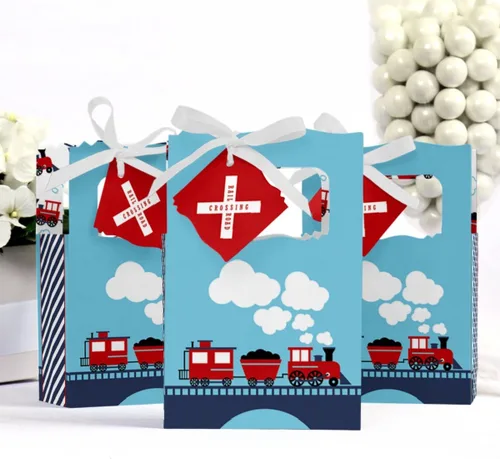 Miniatura 2 de Big Dot of Happiness Juego de 12 cajas de regalo para fiestas de ferrocarril para cumpleaños o baby shower