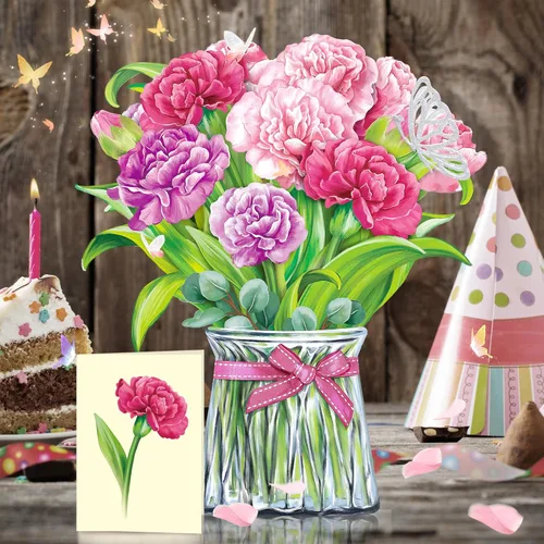 Miniatura 4 de Airpark - Tarjeta desplegable de flores 3D, tarjeta de felicitación – Claveles rosas – Para mamá, abuela – Ideal para el Día de la Madre