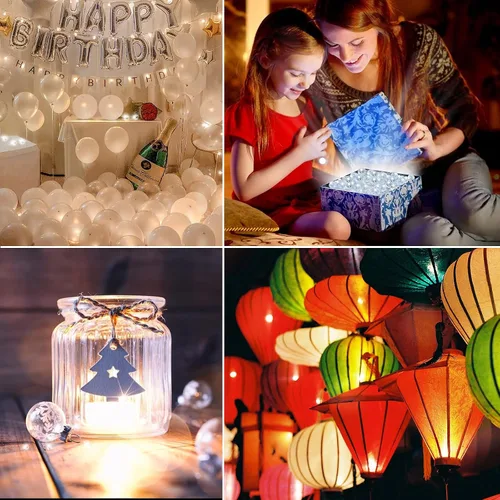 Miniatura 6 de Aogist - 50 mini luces de 10 colores, luz LED impermeable de largo tiempo de espera, funciona con pilas, lámpara de bola para globo, farol de papel