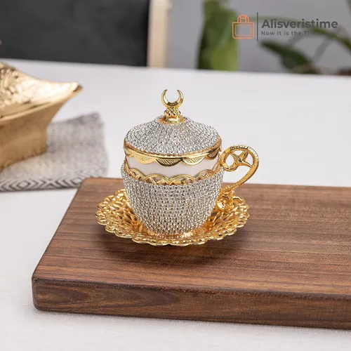 Miniatura 6 de Alisveristime Juego de 27 tazas otomanas de café turco griego árabe para servir, platillo de cristal (Gelincik) – Juego tradicional hecho a mano
