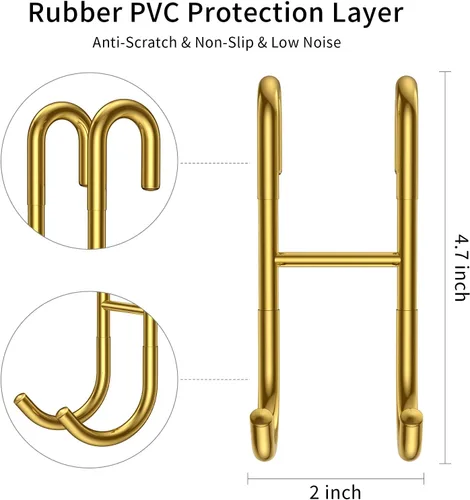 Miniatura 7 de Ganchos para puerta de ducha (paquete de 3), ganchos para toallas para puerta de vidrio sin marco, instalación sin taladros, color dorado