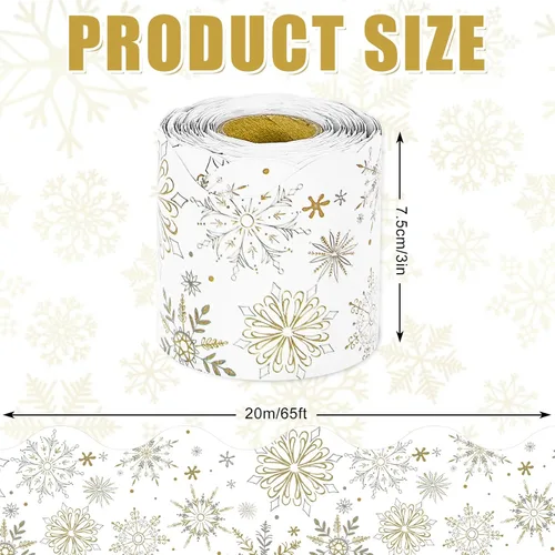 Miniatura 2 de Rollo de borde de tablero de anuncios de Navidad de 65 pies con diseño de copo de nieve y oro gris para vacaciones de invierno, Navidad, aula