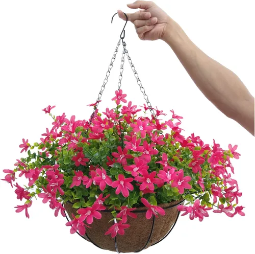 Cesta colgante de cadena grande de 12 pulgadas para el hogar, boda, fiesta, porche, jardín, cadena colgante, magnolias artificiales de seda (rojo)