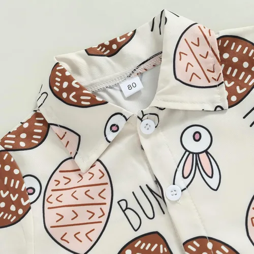 Miniatura 3 de Conjunto de 2 piezas de camiseta de manga corta con botones y pantalones cortos sólidos para bebé niño