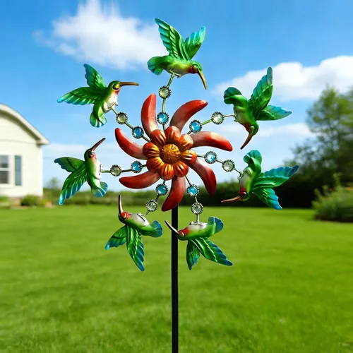 Miniatura 2 de COOZZYHOUR Molino de viento de colibrí de 39 pulgadas para estaca de patio y jardín, molino de viento de metal para exteriores, esculturas de viento