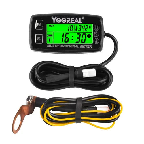 Yooreal Medidor Digital de Temperatura del Motor, Tacómetro y Medidor de Horas, Sonda de Temperatura Removible, Impermeable para Motonieve, Soplador