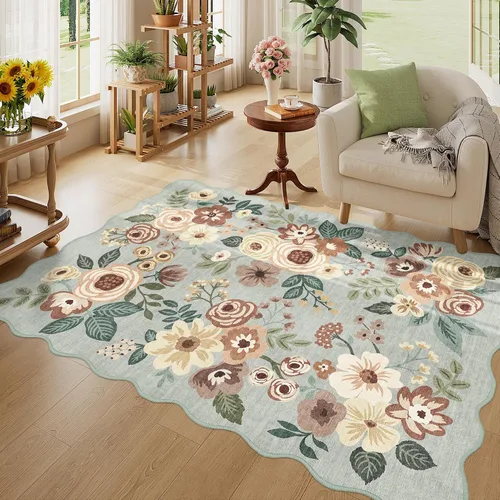 Miniatura 60 de DUKINO Alfombra de área de 6 x 9 pies, alfombra floral para sala de estar, ligera, antideslizante, lavable, alfombra de interior de pelo bajo