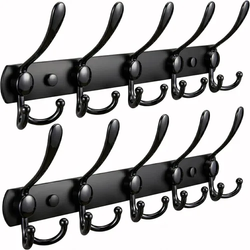 Miniatura 13 de Perchero de pared con 5 ganchos triples, acero inoxidable de 16 pulgadas – acabado mate negro, perchero resistente montado en la pared para abrigos