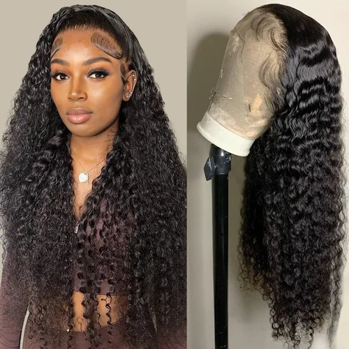 NANTLIY 13x6 Deep Wave Lace Front Wigs Human Hair 13x6 HD Transparent Lace Front Wigs Human Hair 200% Density Deep Curly Glueless Wigs Pre Plucked