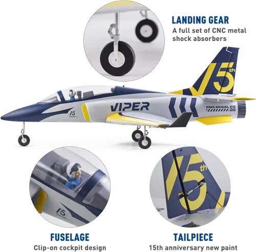 Miniatura 4 de Fms Rc Jets - Aviones Viper V2 EDF de 2.756 in azul marino para adultos para entrenadores para principiantes 6 CH aviones de control remoto PNP