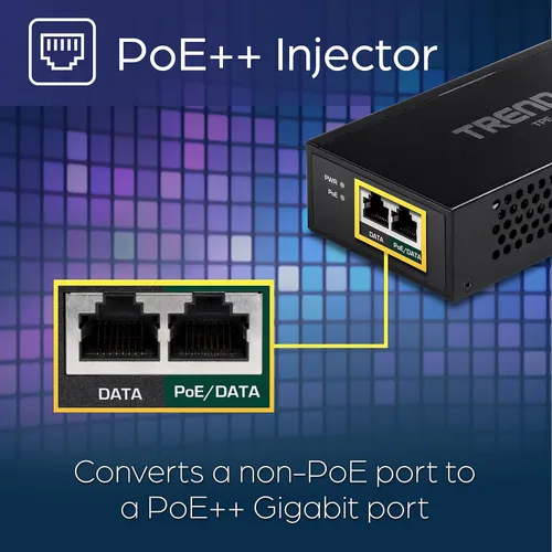 Miniatura 4 de TRENDnet Inyector Gigabit PoE++, Convertir un puerto no PoE a un puerto Gigabit PoE++ (15.4W), (30W), o (95W), hasta 328.1 ft (328 pies), fuente