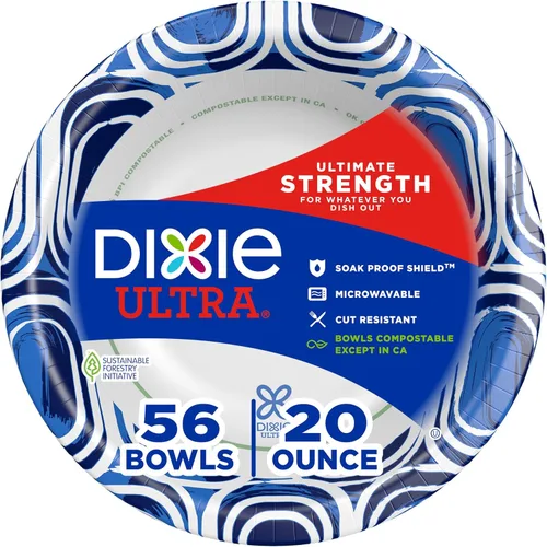 Miniatura 9 de Dixie Ultra, Cuencos de papel grandes, 20 onzas, 150 unidades (6 paquetes de 25 cuencos), aptos para microondas, compostables, cuencos desechables