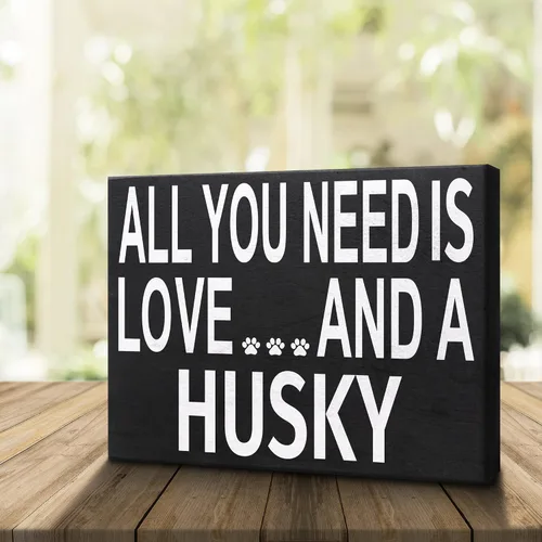 Miniatura 3 de JennyGems Regalos de Husky, letrero de madera con texto en inglés «All You Need is Love and a Husky», decoración de estante y colgante de pared