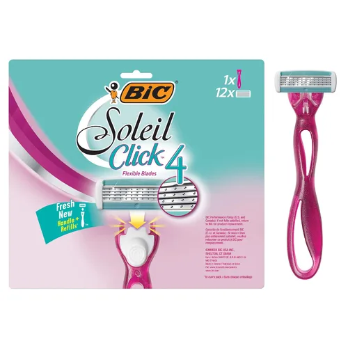 Miniatura 8 de BIC Soleil Bella Click - Maquinilla de afeitar desechable de 4 hojas para mujer, 1 mango y 4 cartuchos