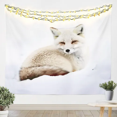 Feelyou Tapiz de zorro ártico, tapiz para colgar en la pared para niños y niñas, bonito tapiz de pared de animales salvajes, arte de pared para