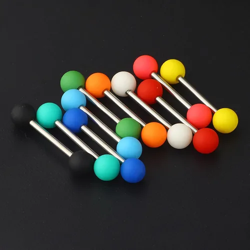 Miniatura 5 de Anillos de pezón de acero inoxidable 14G, bolas acrílicas sólidas, barras rectas, lengua, anillo de 0.630 in (58 pulgadas) para piercing corporal
