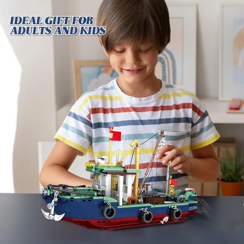 Miniatura 6 de Juego de bloques de construcción de barcos de pesca, juego de bloques de construcción de pesca en el mar, juego de juguetes de colección
