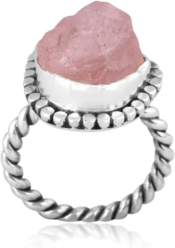 Anillo trenzado de plata esterlina 925 con piedras preciosas crudas para mujer, joyería hecha a mano