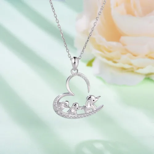 Miniatura 4 de Collar de plata de ley 925 con diseño de elefante, 3 elefantes, familia, para mamá e hija