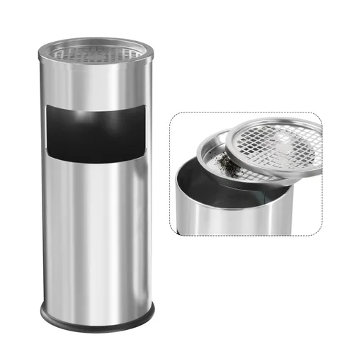 Miniatura 10 de Bote de basura para exteriores, contenedor de basura redondo de acero inoxidable con cubo interior extraíble para desecho, contenedor de basura