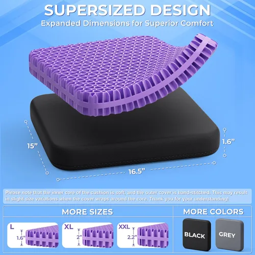 Miniatura 3 de Cojín de asiento de gel TushGuard para sentarse por mucho tiempo, diseño patentado agrandado y engrosado, refrescante y transpirable para silla
