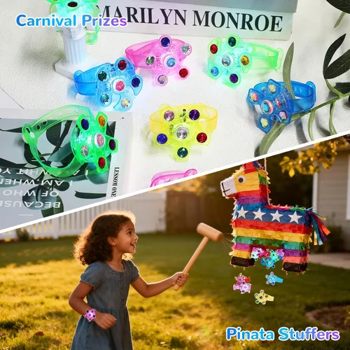 Miniatura 3 de Paquete de 12 pulseras giratorias con luz LED, recuerdos de fiesta para niños de 4 a 8 a 12, suministros de fiesta que brillan en la oscuridad