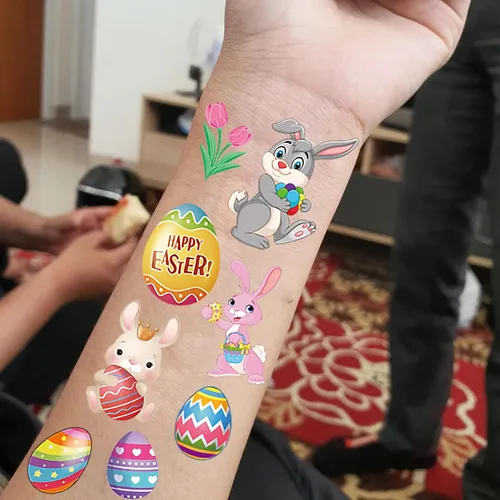 Miniatura 2 de 10 hojas de tatuajes de Pascua para niños y niñas, tatuajes temporales, accesorios de decoración de fiesta de Pascua, rellenos de bolsas