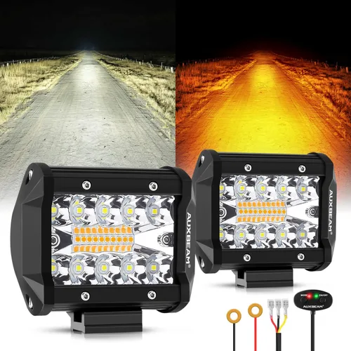 Miniatura 17 de Auxbeam Cubo luz LED ámbar de 3 pulgadas, 72 W todoterreno, 6 modos dos colores, estroboscópica antiniebla de conducción penetración e inundación