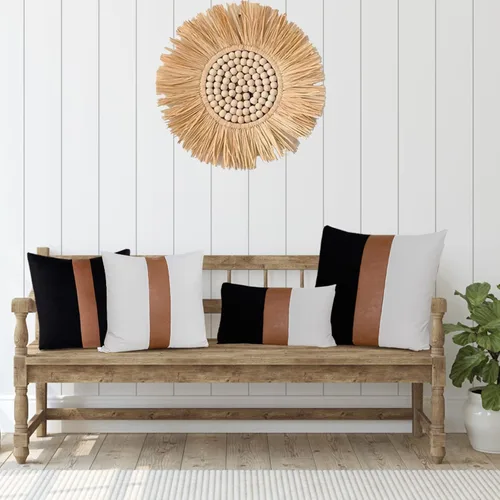 Miniatura 7 de Juego de 2 fundas de almohada negras y marrones de 18 x 18 pulgadas, fundas de almohadas modernas con rayas estilo granja para sofá, sala de estar