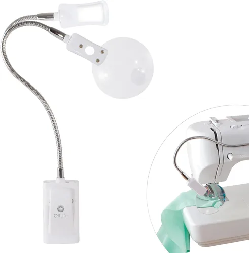 OttLite Luz LED 2 en 1 para máquina de coser, lámpara de clip, lámpara de máquina de coser, lupa iluminada de grado óptico 3X, visor de puntos 5X,