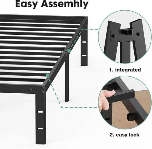 Miniatura 3 de DUMOS - Base de cama tamaño individual con plataforma de metal, base de colchón con soporte de listones de acero, sin necesidad de somier, espacio