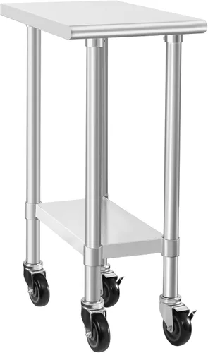 Miniatura 14 de HARDURA Mesa comercial de acero inoxidable para preparación y trabajo con ruedas, mesa de metal resistente con ruedas, NSF 430, 14 x 30 pulgadas
