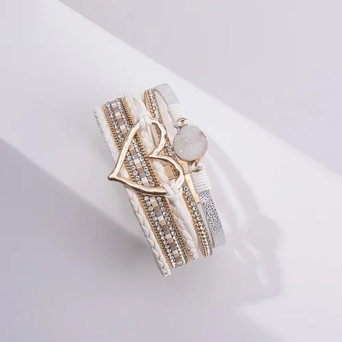 Miniatura 7 de FANCY SHINY Pulseras de cuero con forma de corazón, apilables, bohemias, pulseras de diamantes de imitación de resina de moda con cierre magnético