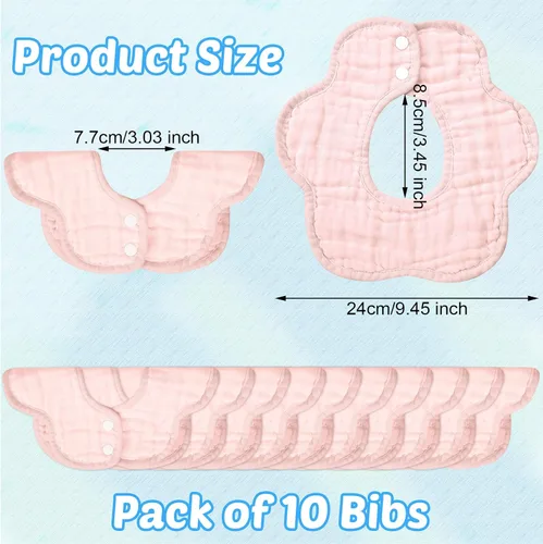 Miniatura 6 de Geyoga Baberos para bebé, 10 unidades, rotación de 360°, bandana de muselina para baberos, baberos de pétalos, baberos de gasa para eructos, babero