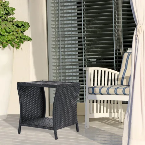 Miniatura 4 de Outdoor Patio Side Table Small Black Wicker Rattan End Table for Outside Storage Coffee Table with Poly Lumber Table Top for Garden Lawn Pool Porch