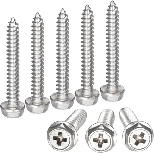 Miniatura 18 de uxcell Phillips - Tornillos autorroscantes para arandela hexagonal, M6 x 0.984 in, acero inoxidable 304, brida hexagonal, 25 piezas