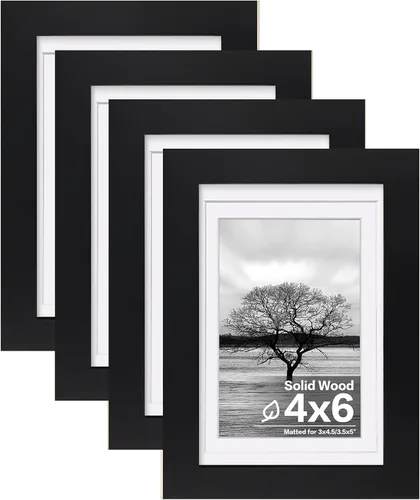 Miniatura 125 de Egofine - Juego de 4 portarretratos 8 x 10 pulgadas de madera maciza y cubierta de plexiglás de 4 x 6/5 x 7 pulgadas con paspartú u 8 x 10 pulgadas