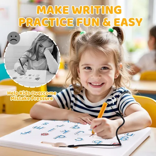 Miniatura 6 de GAMENOTE Juego de tableros magnéticos de letras y números de doble cara - Tablero de trazado de alfabeto y números para niños pequeños, práctica