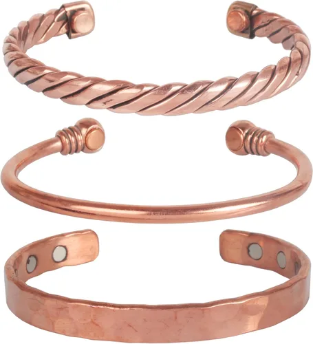Miniatura 31 de Pulseras de cobre Touchstone regalo para hombres y mujeres joyería magnética 100% pura y sólida ajustable juego de pulseras hechas a mano