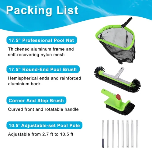 Miniatura 3 de Kit de limpieza de piscina de lujo que incluye red profesional para desnatar hojas, cabezal de cepillo de piscina de 17.5 pulgadas, cepillo