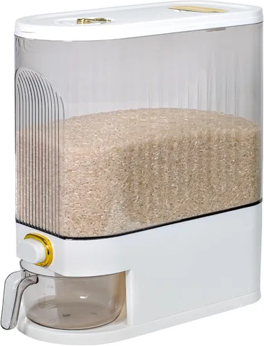Contenedor de almacenamiento de arroz de 22.0 lbs, dispensador transparente de granos de alimentos con dial de fecha y taza medidora, organizador