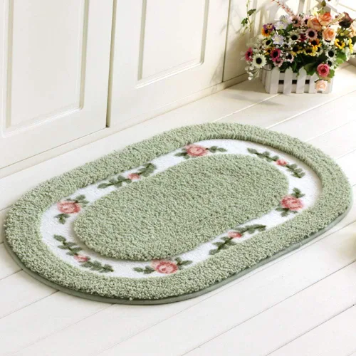 Miniatura 5 de vctops Elegante tapete de baño con diseño de rosas y flores, tapete de bienvenida para cocina, suave, antideslizante, absorbente, verde, 28 x 55