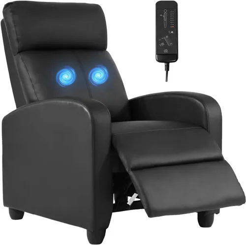 FDW Sofá Reclinable Silla de Masaje Asientos de Cine en Casa con Soporte Lumbar y Respaldo Acolchado para Sala de Estar y Dormitorio (Cuero, Negro)