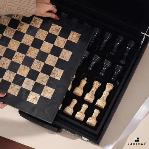 Miniatura 4 de Radicaln Juego de ajedrez de mármol de 15 pulgadas, blanco y negro con caja de almacenamiento, juegos de mesa clásicos hechos a mano para adultos