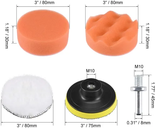Miniatura 2 de uxcell Kit de almohadilla de pulido de taladro de espuma de 3 pulgadas, 2 piezas planas, 2 almohadillas de esponja onduladas, 1 almohadilla de lana