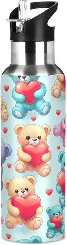 Miniatura 8 de Insulated Water Bottle 32 Oz, BPA-Free Sports Water Bottle with Straw for Gym Outdoor Travel School, Cute Bears Red Hearts