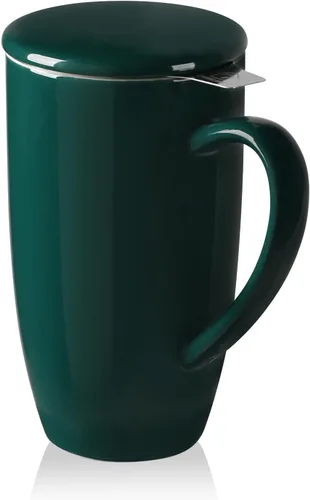 Miniatura 18 de Sweejar Taza infusora de té de porcelana con tapa, taza de té de 16 onzas con coladores para té de hojas sueltas, taza de café apta para microondas