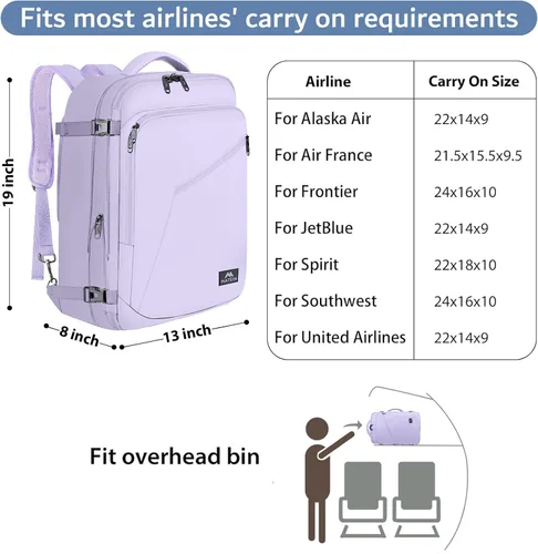 Miniatura 13 de MATEIN - Mochila de viaje extragrande de 10.56 galones, mochila de viaje ampliable apta para aerolíneas, para viajeros de fin de semana, hombres